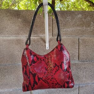 Vintage Red Snakeskin Pattern Shoulder Bag